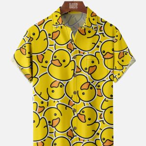 Men's Hawaiian Shirt - Little Yellow Duck Print Polyester Casual Summer Shirt