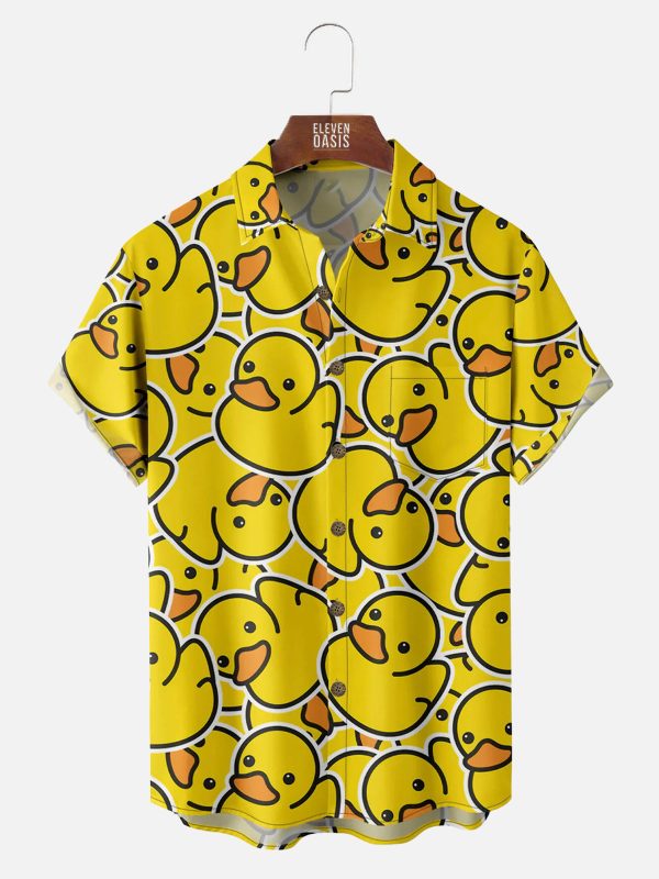 Men's Hawaiian Shirt - Little Yellow Duck Print Polyester Casual Summer Shirt