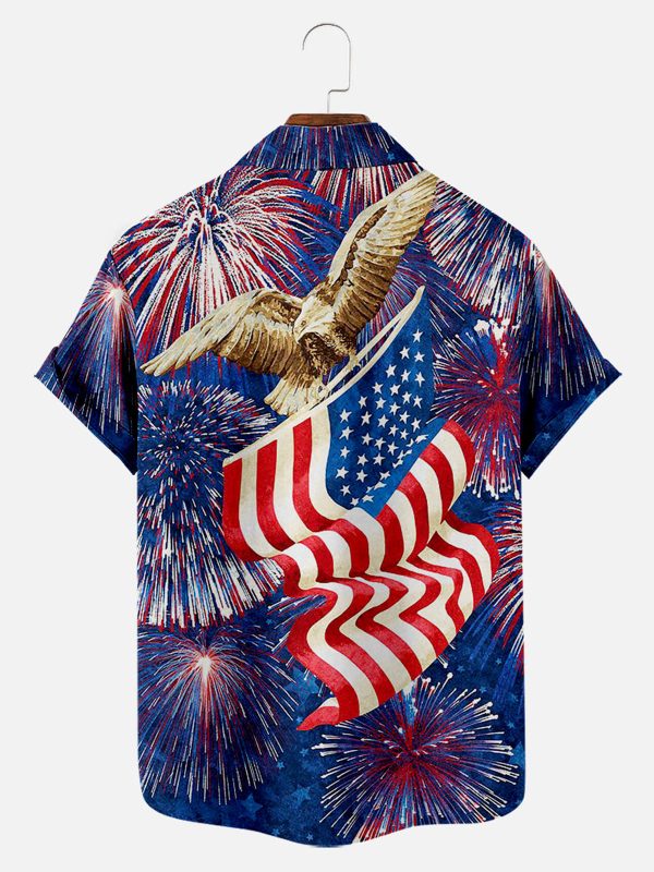 Men's Hawaiian Shirt - Independence Day Eagle & Firework American Flag Summer Shirt - Image 2