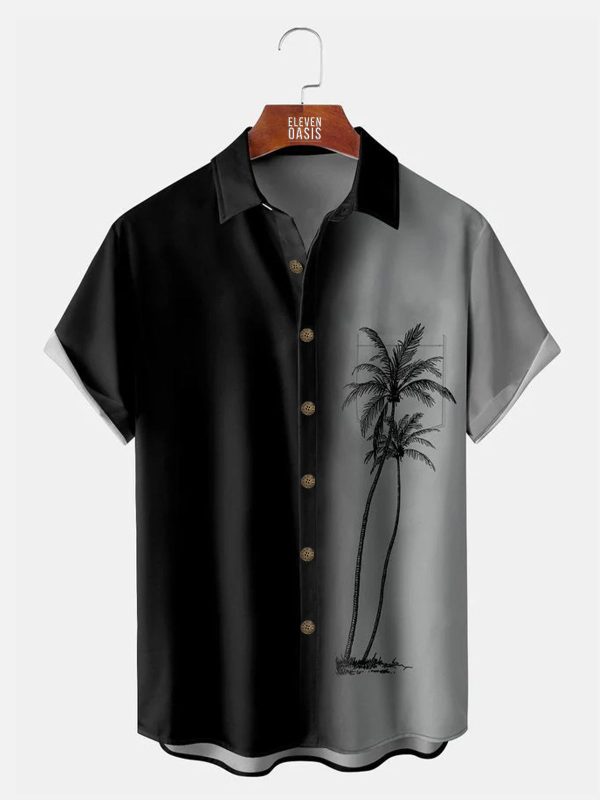 Men's Hawaiian Shirt - Gradient Coconut Tree Print Summer Casual Short Sleeve Shirt