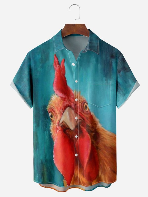 Men's Hawaiian Shirt - Funny Rooster Print Farm-Themed Polyester Casual Summer Shirt