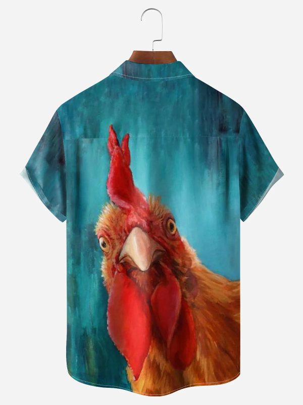 Men's Hawaiian Shirt - Funny Rooster Print Farm-Themed Polyester Casual Summer Shirt - Image 2