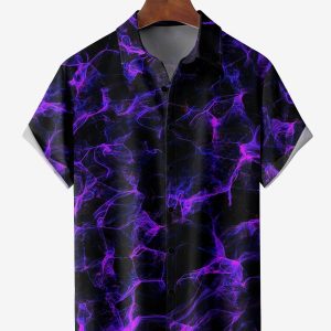 Men's Hawaiian Shirt - Purple Smoke Print Abstract Polyester Casual Summer Shirt