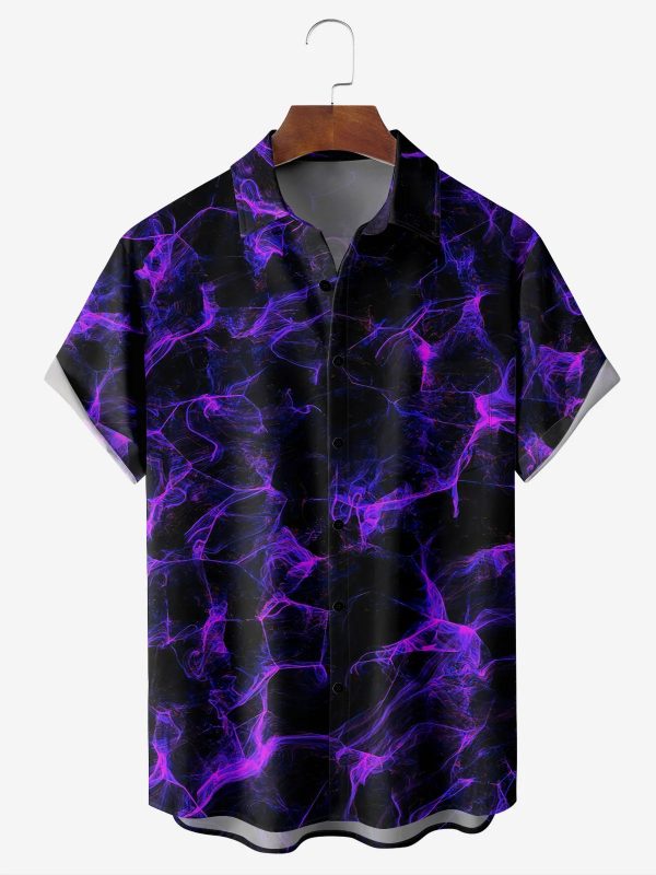 Men's Hawaiian Shirt - Purple Smoke Print Abstract Polyester Casual Summer Shirt