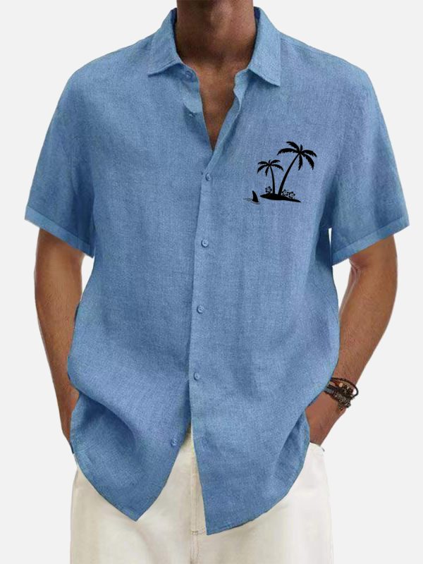 Men's Hawaiian Shirt - Tropical Coconut Tree & Cowboy Print Summer Shirt