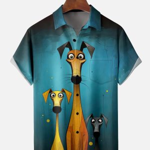 Men's Hawaiian Shirt - Funny Dogs Print Polyester Playful Summer Shirt