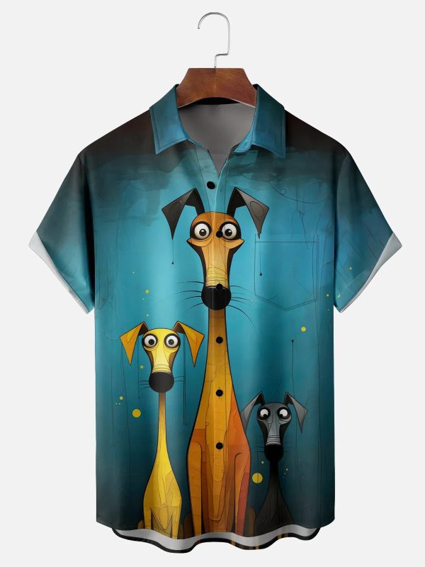 Men's Hawaiian Shirt - Funny Dogs Print Polyester Playful Summer Shirt