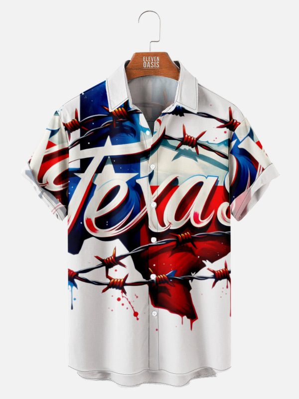Men's Hawaiian Shirt - Texas State Flag Print Patriotic Polyester Casual Summer Shirt