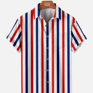 Men's Hawaiian Shirt - Colorful Stripe Print Casual Summer Short Sleeve Shirt