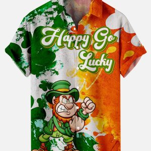 Men's Hawaiian Shirt - Happy Go Lucky Quote Print Polyester Cheerful Summer Style