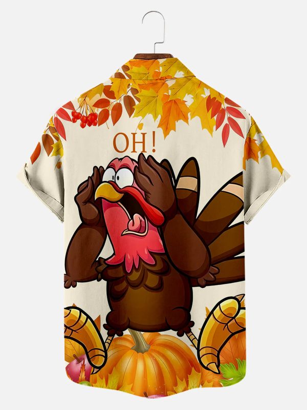 Men's Hawaiian Shirt - Funny Screaming Turkey Thanksgiving Cartoon Holiday Shirt - Image 2