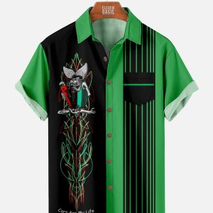 Men's Hawaiian Shirt with Pocket - Rat Fink Hot Rod Pinstripe Retro Summer Shirt