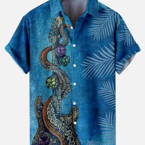 Men's Hawaiian Shirt - Deep Sea Guitar Pattern Ocean Music Polyester Summer Shirt