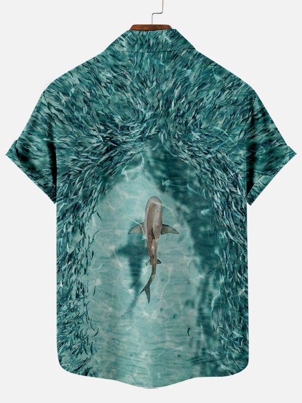 Men's Hawaiian Shirt - Artistic Shark Painting Print Summer Beach Shirt - Image 2