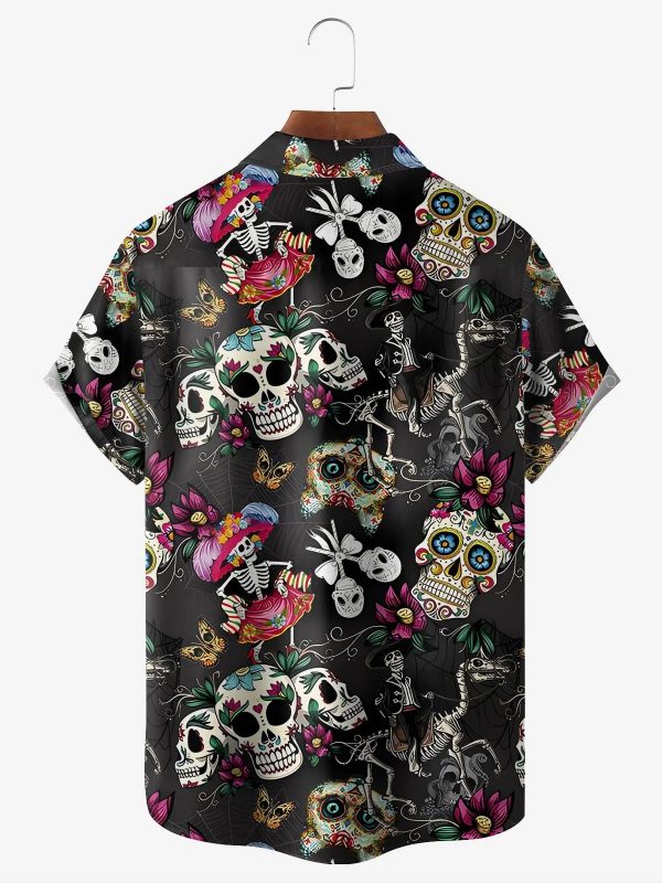 Men's Hawaiian Shirt - Skulls and Skeletons Graphic Print Polyester Casual Summer Shirt - Image 2