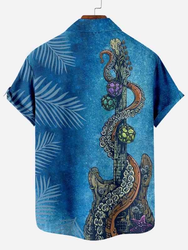 Men's Hawaiian Shirt - Deep Sea Guitar Pattern Ocean Music Polyester Summer Shirt - Image 2