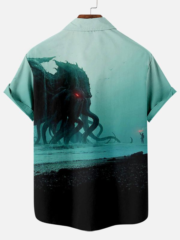 Men's Hawaiian Shirt - Cthulhu Octopus Horror Print Polyester Dark Fantasy Summer Shirt - Image 2