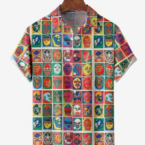 Men's Hawaiian Shirt - Mexican Lucha Libre Wrestling Masks Print Polyester Summer Shirt