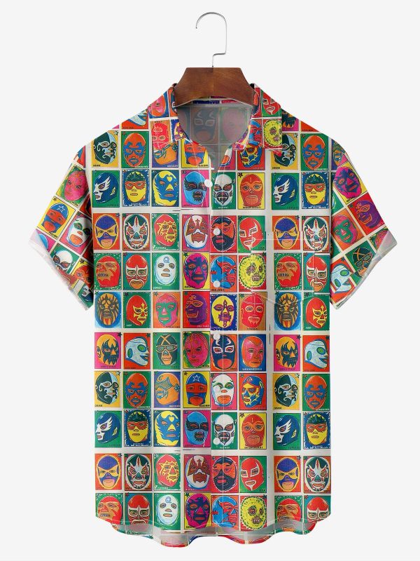 Men's Hawaiian Shirt - Mexican Lucha Libre Wrestling Masks Print Polyester Summer Shirt