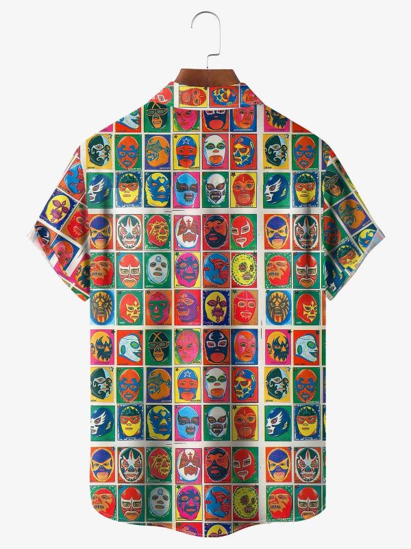 Men's Hawaiian Shirt - Mexican Lucha Libre Wrestling Masks Print Polyester Summer Shirt - Image 2