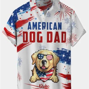 Men's Hawaiian Shirt - American Flag and Animal Print Polyester Patriotic Summer Shirt