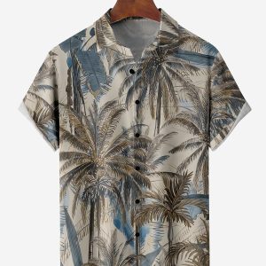 Men's Hawaiian Shirt - Palm Trees Tropical Print Casual Polyester Summer Shirt