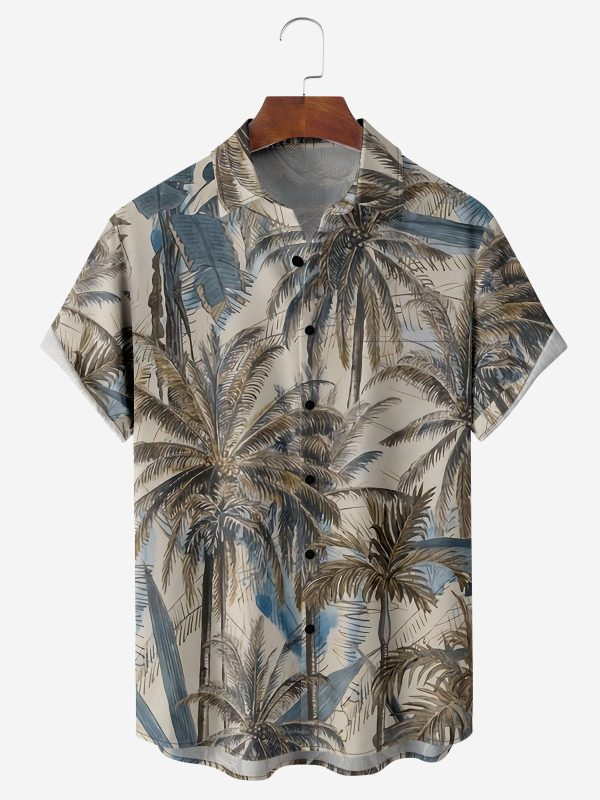 Men's Hawaiian Shirt - Palm Trees Tropical Print Casual Polyester Summer Shirt