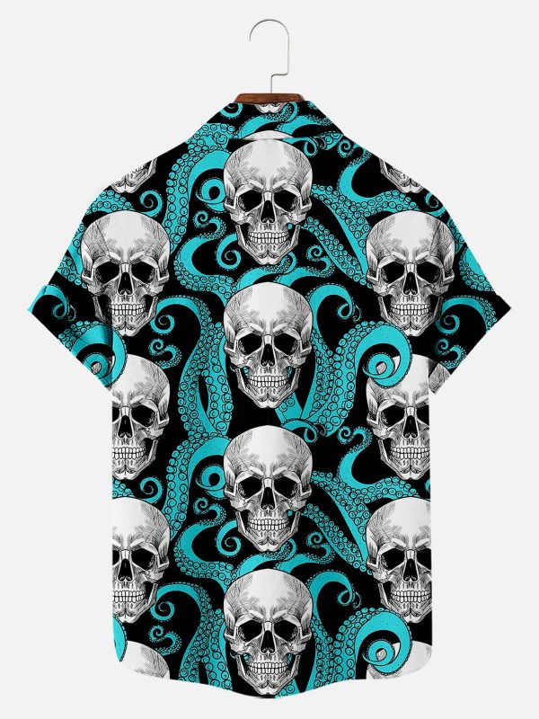 Men's Hawaiian Shirt - Cthulhu Octopus Skull Pattern Dark Fantasy Polyester Summer Shirt - Image 2