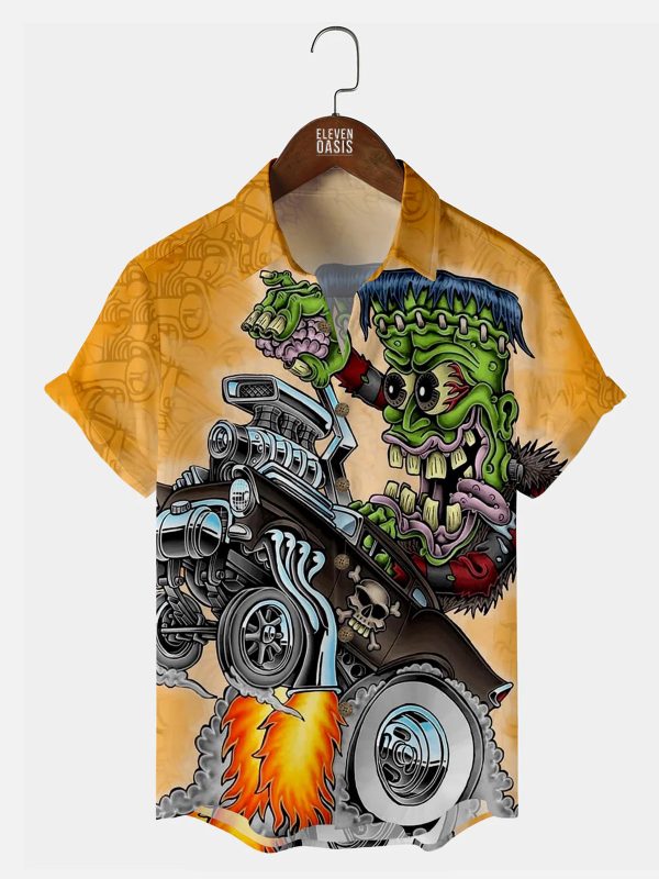 Men's Hawaiian Shirt - Crazy Classic Car Print Retro Summer Style Shirt