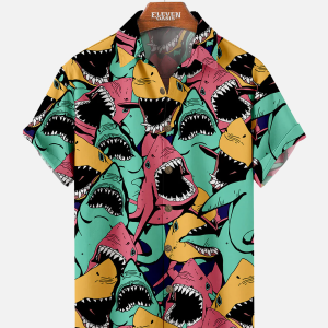 Men's Hawaiian Shirt - Deep Sea Shark Pattern Summer Beach Shirt