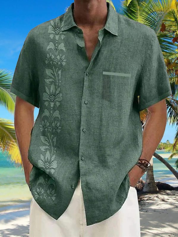 Men's Hawaiian Shirt - Unilateral Floral Stripe Print Summer Casual Shirt - Image 3