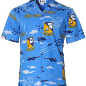 Men's Hawaiian Shirt - Blue Angels Polyester Aloha Print Casual Summer Shirt
