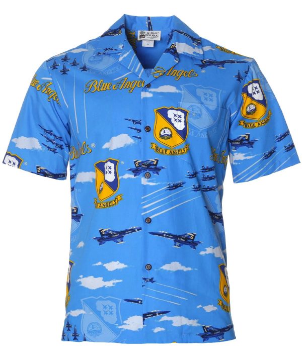 Men's Hawaiian Shirt - Blue Angels Polyester Aloha Print Casual Summer Shirt