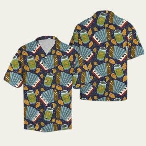 Colorful Accordion and Beer Hawaiian Shirt for Party Vibes