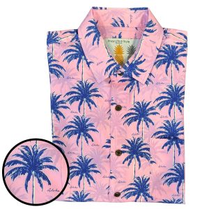 Men's Hawaiian Shirt - Aloha Palms Print Polyester Tropical Summer Shirt