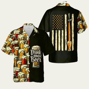 Patriotic Craft Beer Hawaiian Shirt with American Flag Print