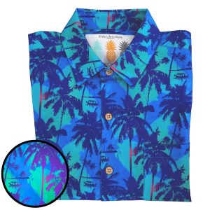 Men's Hawaiian Shirt - Bahama Blue Print Polyester Tropical Summer Shirt