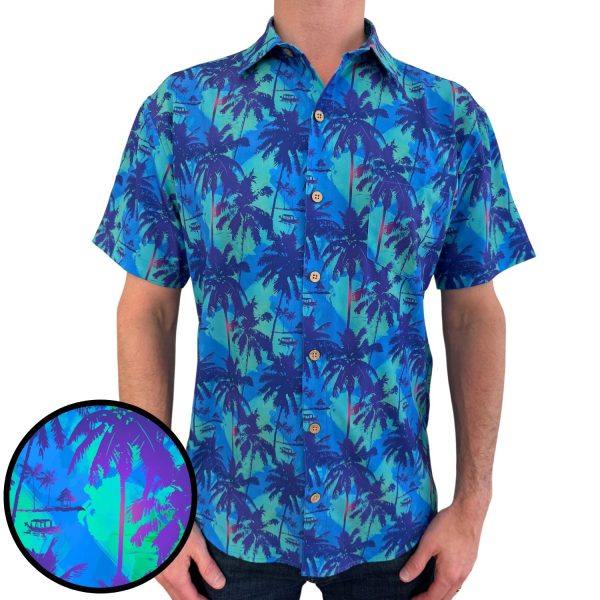 Men's Hawaiian Shirt - Bahama Blue Print Polyester Tropical Summer Shirt - Image 2