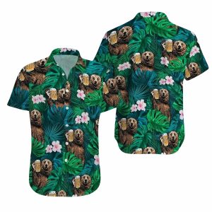 Bear drinking green tropical beer hawaiian shirt Hawaiian Shirt