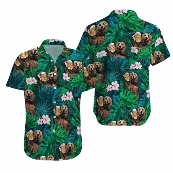 Bear drinking green tropical beer hawaiian shirt Hawaiian Shirt