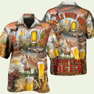 Beer And Hunting Deer Autumn Moutain Hawaiian Shirt