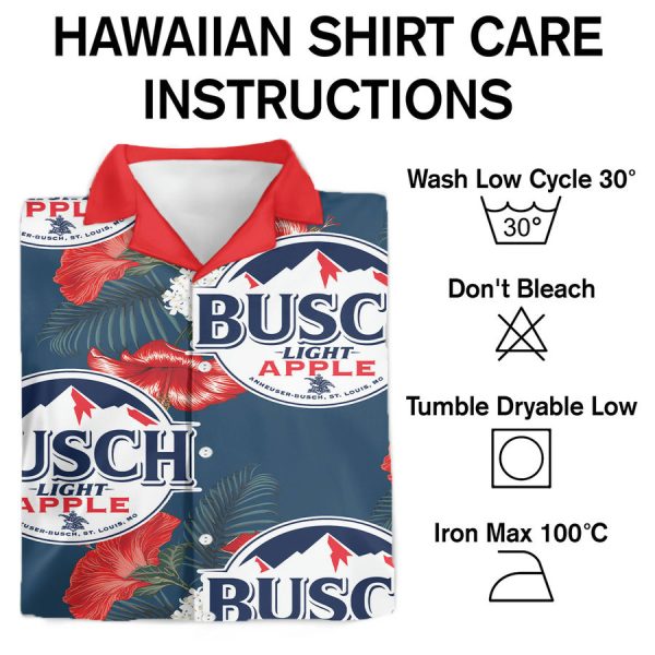 Busch Light Apple Logo Hawaiian Shirt with Blue Hibiscus Print - Image 3