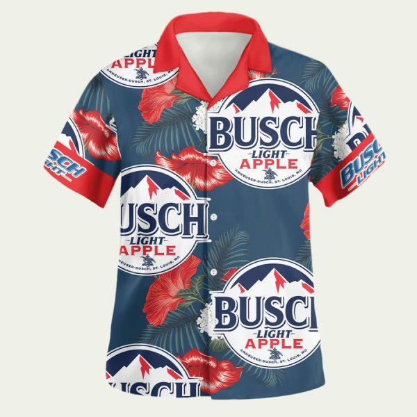 Busch Light Apple Logo Hawaiian Shirt with Blue Hibiscus Print