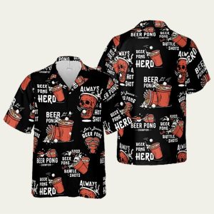 Beer Pong Drinking Game Black Hawaiian Shirt