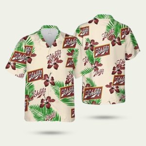 Beige schlitz beer hibiscus flower palm leaves pattern hawaiian shirt Hawaiian Shirt