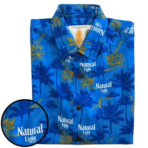 Men's Hawaiian Shirt - Blue Palms Natural Light Print Polyester Casual Summer Shirt