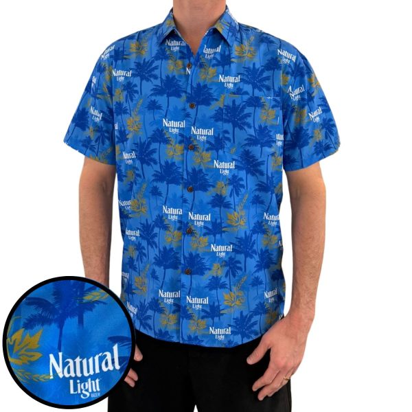 Men's Hawaiian Shirt - Blue Palms Natural Light Print Polyester Casual Summer Shirt - Image 2