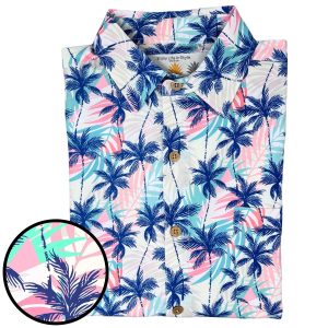 Men's Hawaiian Shirt - Breezy Palms Print Polyester Casual Summer Shirt