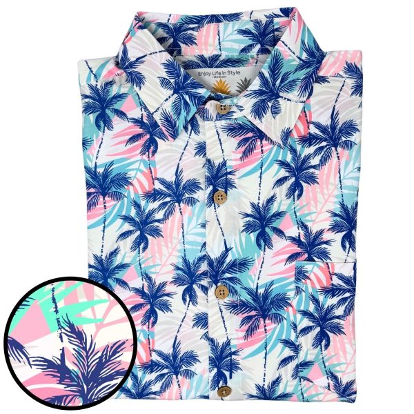 Men's Hawaiian Shirt - Breezy Palms Print Polyester Casual Summer Shirt