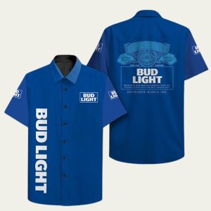 Bud Light Logo Hawaiian Shirt Featuring Blue Tropical Motif